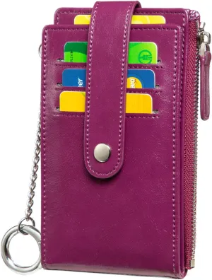 Huztencor Credit Card Holder for Women RFID Small Wallet Women Slim - Multi Zipper Card Case with Keychain