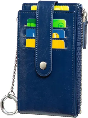 Huztencor Credit Card Holder for Women RFID Small Wallet Women Slim - Multi Zipper Card Case with Keychain