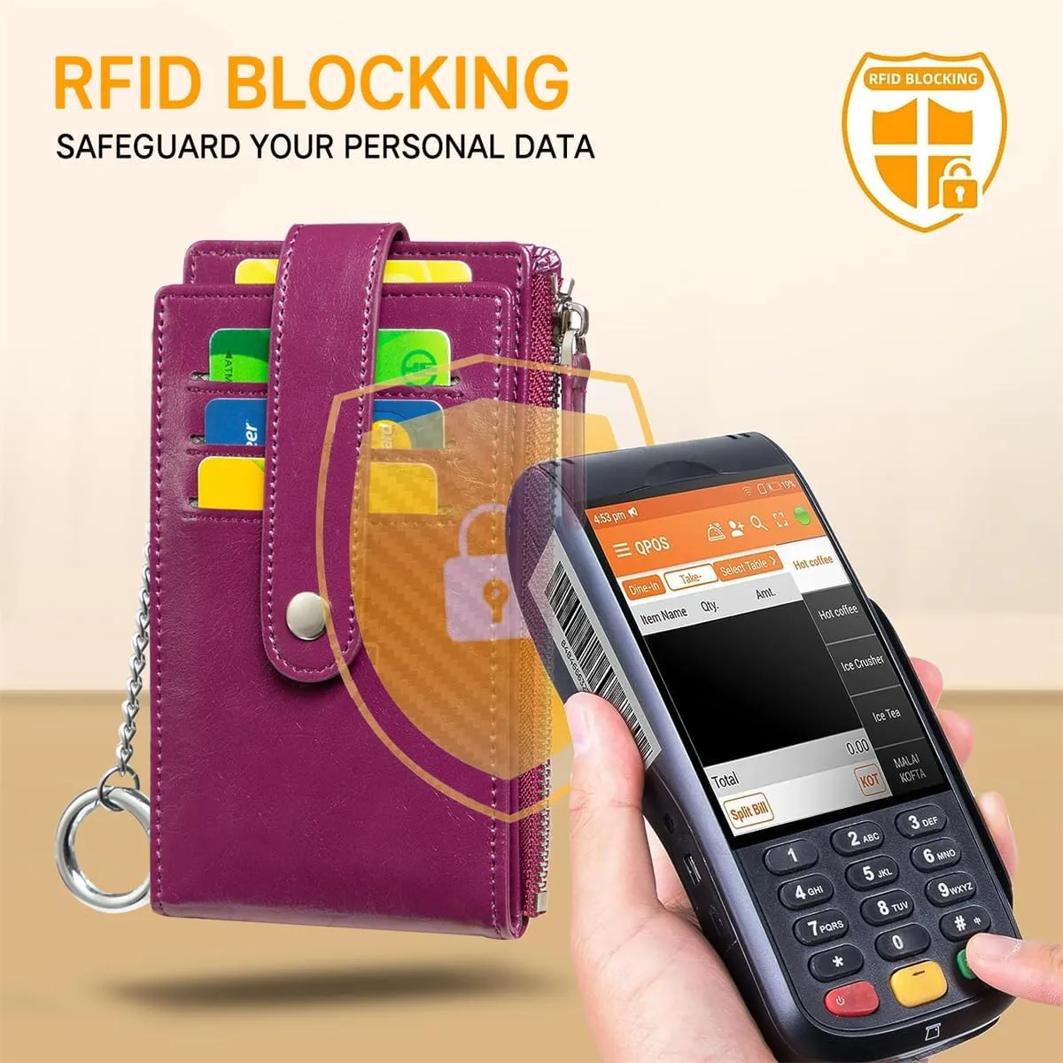 Huztencor Credit Card Holder for Women RFID Small Wallet Women Slim - Multi Zipper Card Case with Keychain
