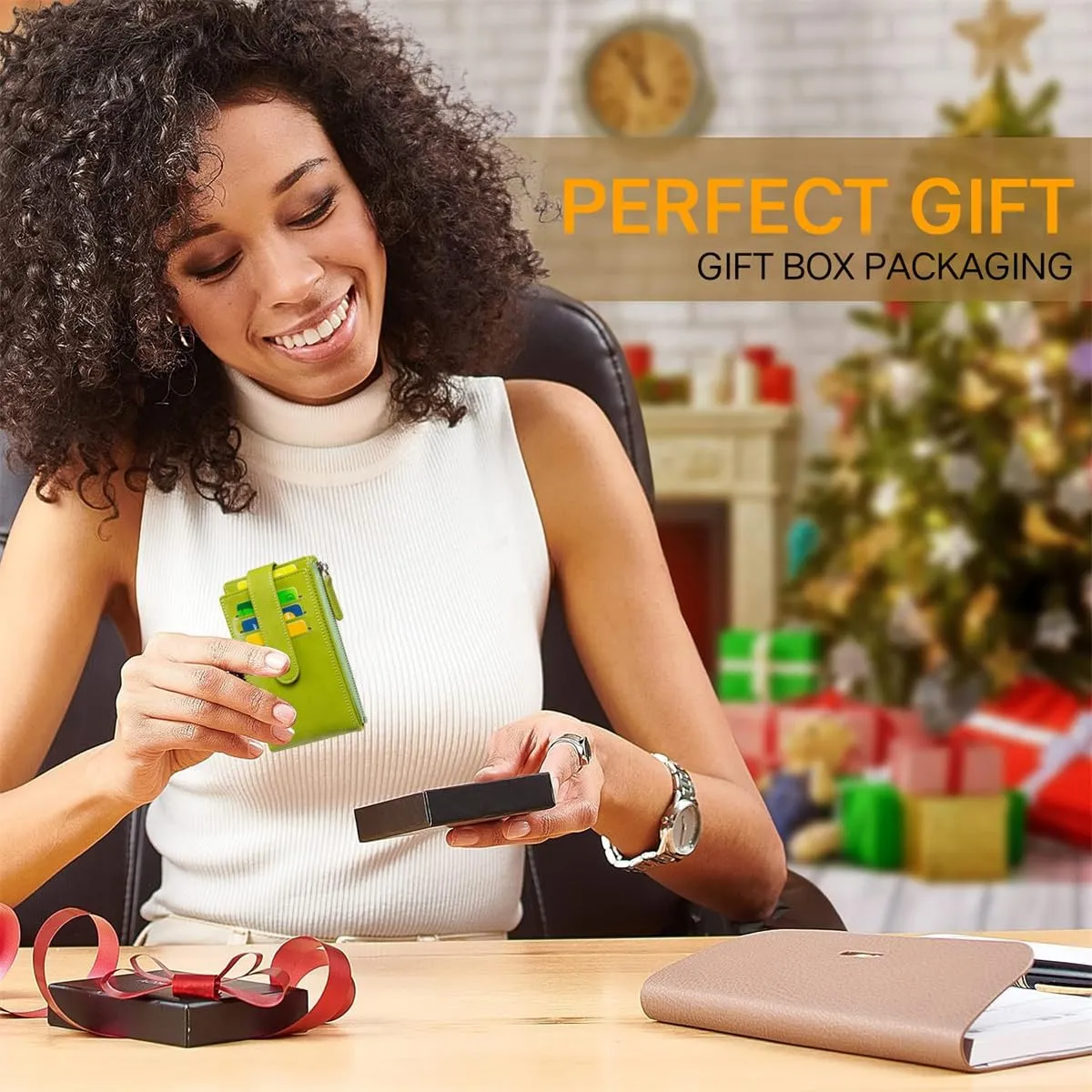 Huztencor Credit Card Holder for Women RFID Small Wallet Women Slim - Multi Zipper Card Case with Keychain