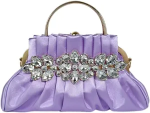 IAMUHI Women Retro Satin Evening Handbag Pleated Rhinestone Clutch Bag Party Wedding Crossbody Shoulder Purse with Chain