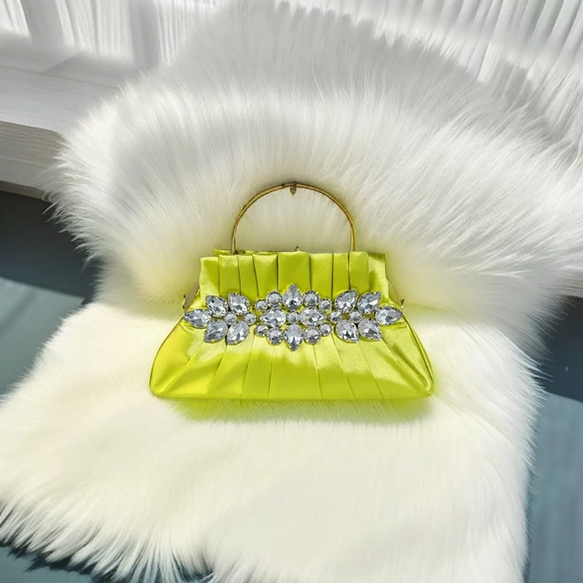 IAMUHI Women Retro Satin Evening Handbag Pleated Rhinestone Clutch Bag Party Wedding Crossbody Shoulder Purse with Chain