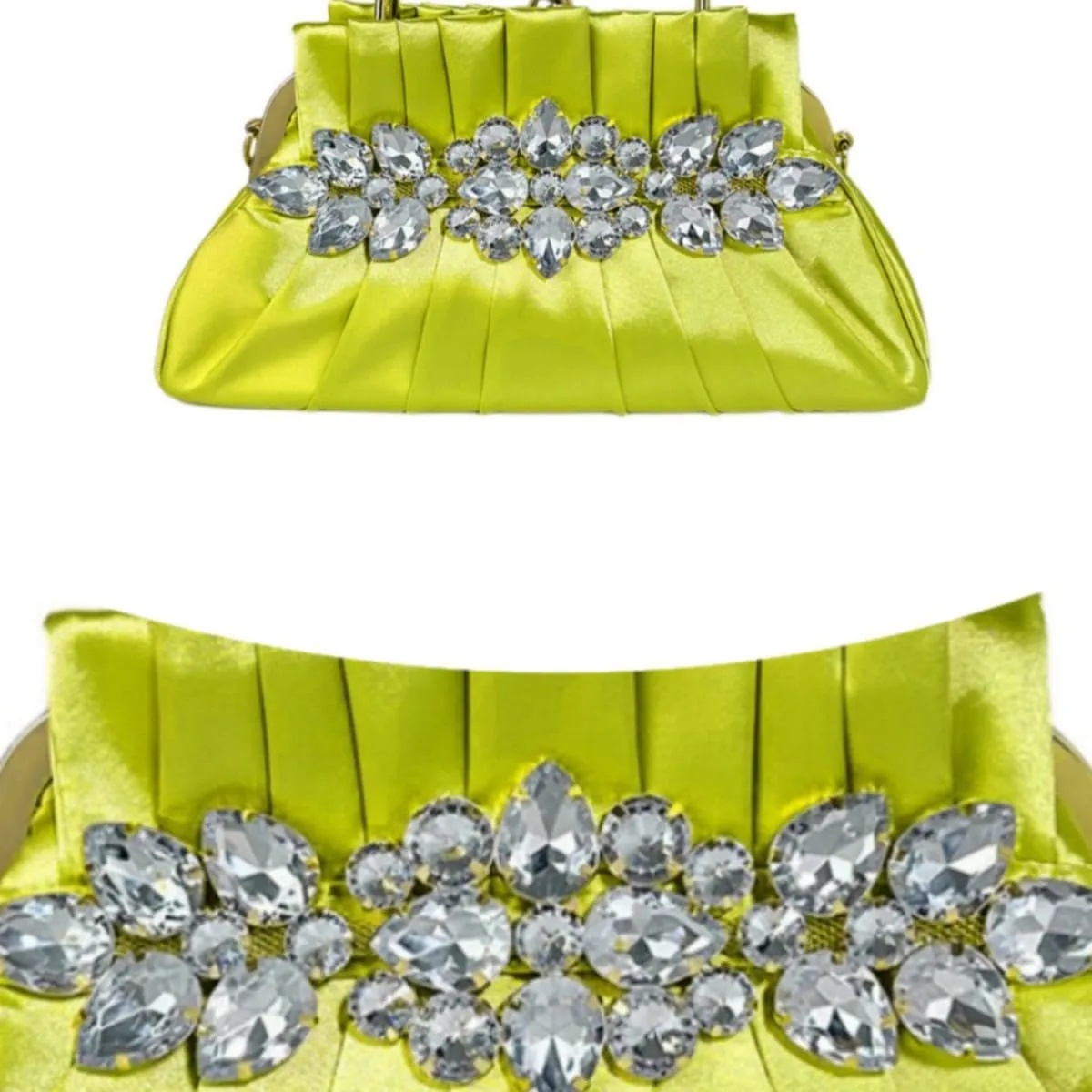 IAMUHI Women Retro Satin Evening Handbag Pleated Rhinestone Clutch Bag Party Wedding Crossbody Shoulder Purse with Chain