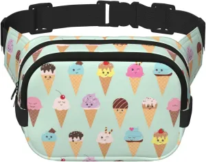 Ice Cream Cones Print Unisex Square Double Layer Waist Bag Crossbody Fanny Pack Travel Workout Accessory