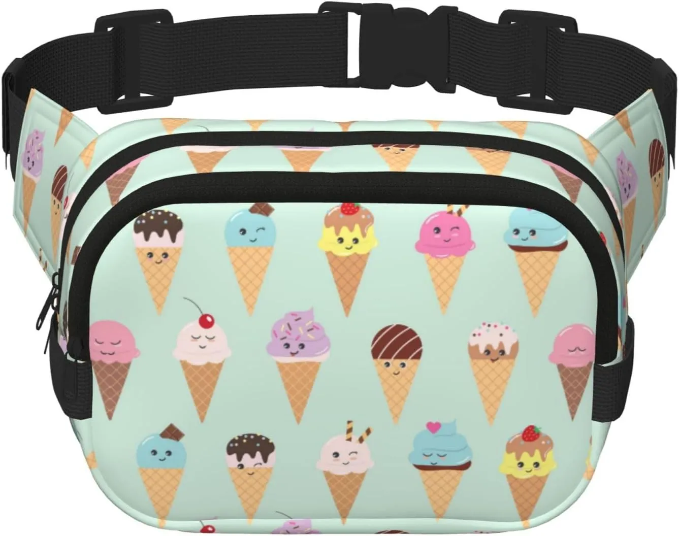Ice Cream Cones Print Unisex Square Double Layer Waist Bag Crossbody Fanny Pack Travel Workout Accessory