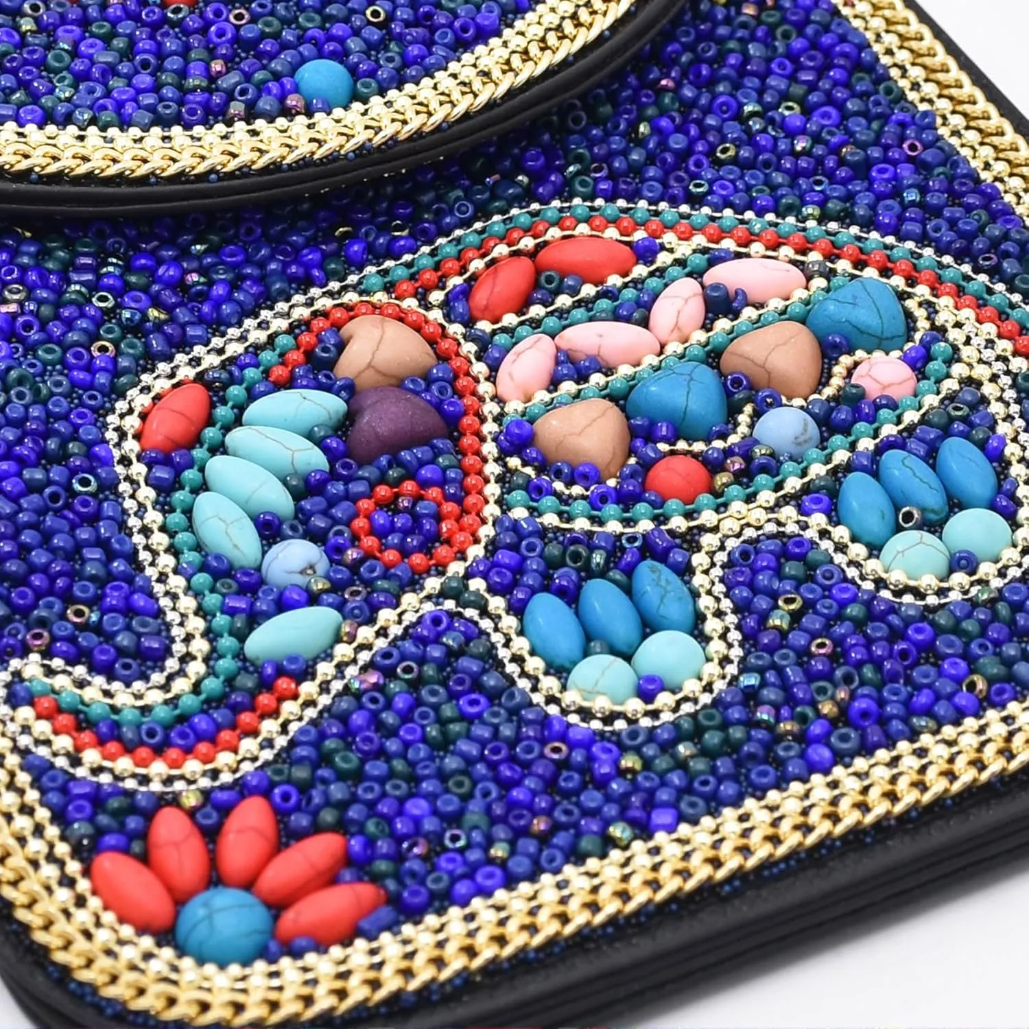 idealway Bohemian Beaded Crossbody Phone Bag for Women Girls Flower Elephant Eye Motifs Small Handbags