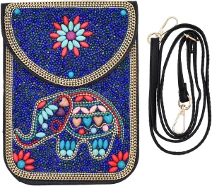 idealway Bohemian Beaded Crossbody Phone Bag for Women Girls Flower Elephant Eye Motifs Small Handbags