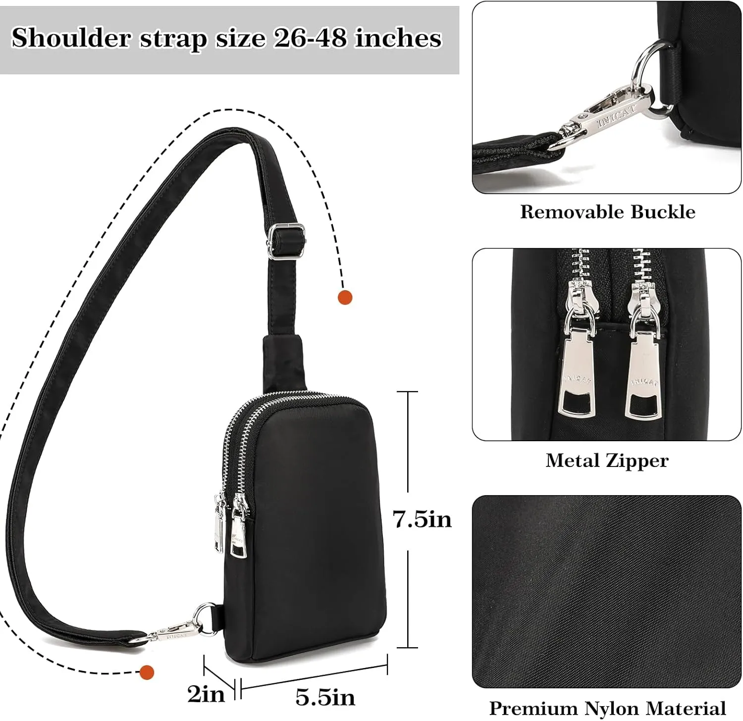 INICAT Mens Crossbody Bag Small Checkered Sling Bag for Women Nylon Cross Body bag for Woman Fanny Pack