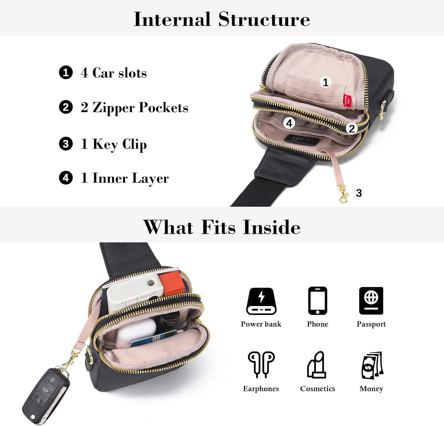 INICAT Small Crossbody Sling Bags for Women Vegan Leather Cell Phone Purse Fanny Packs for Women Men