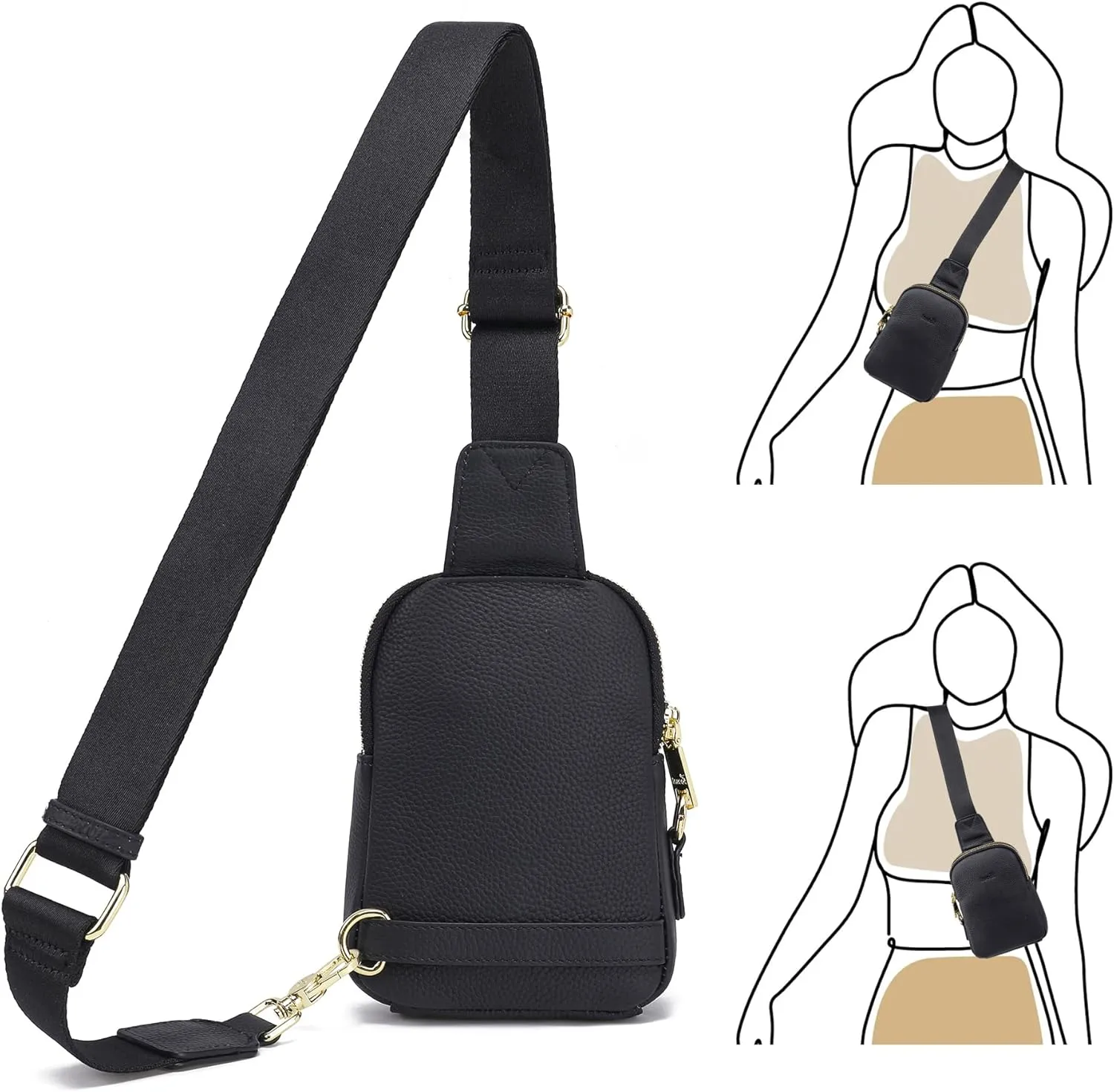 INICAT Small Crossbody Sling Bags for Women Vegan Leather Cell Phone Purse Fanny Packs for Women Men
