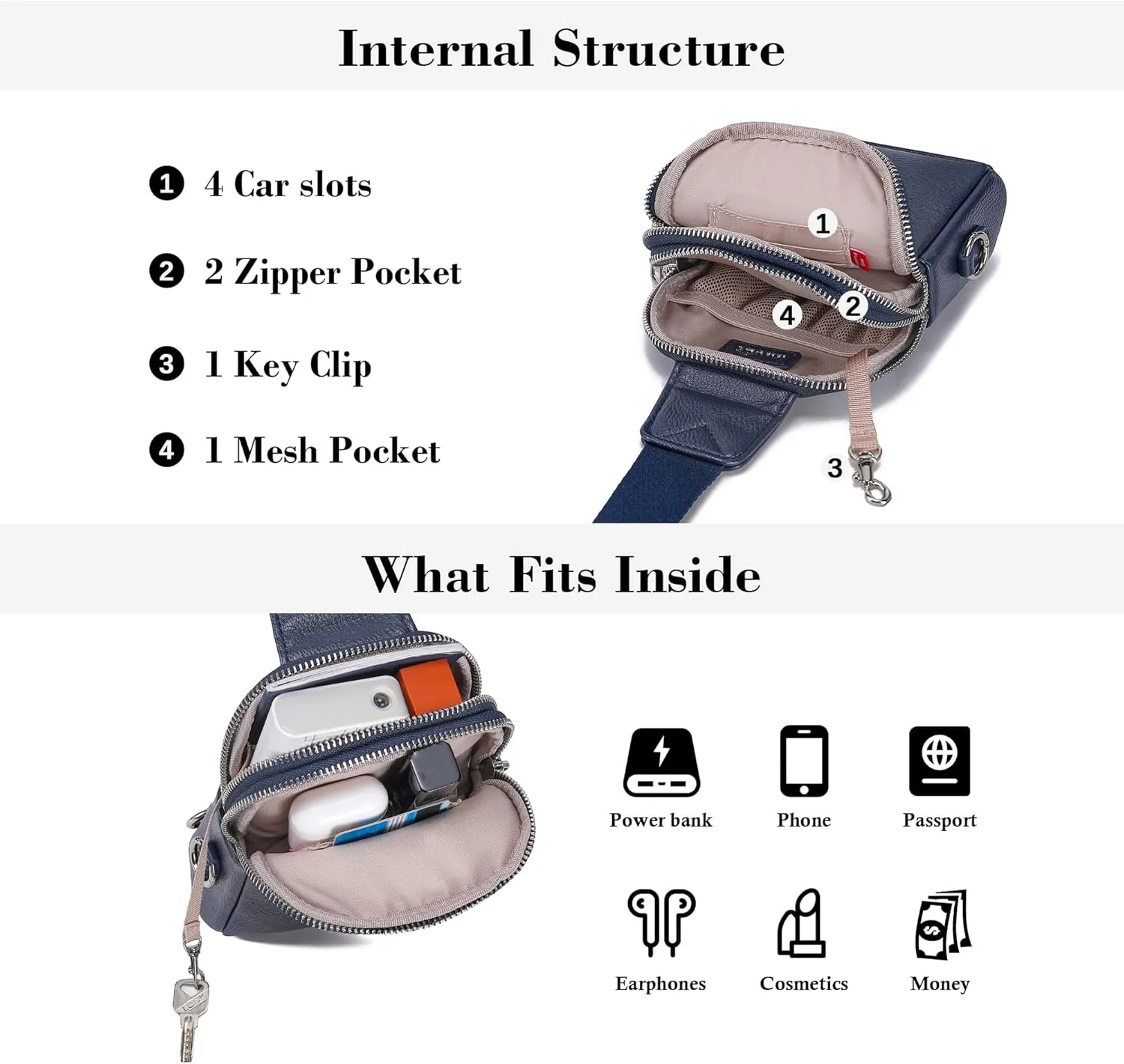 INICAT Travel Small Sling Bag Leather Crossbody Bags for Women Fanny Packs Cross Body Bag for Woman Cross Body Purses