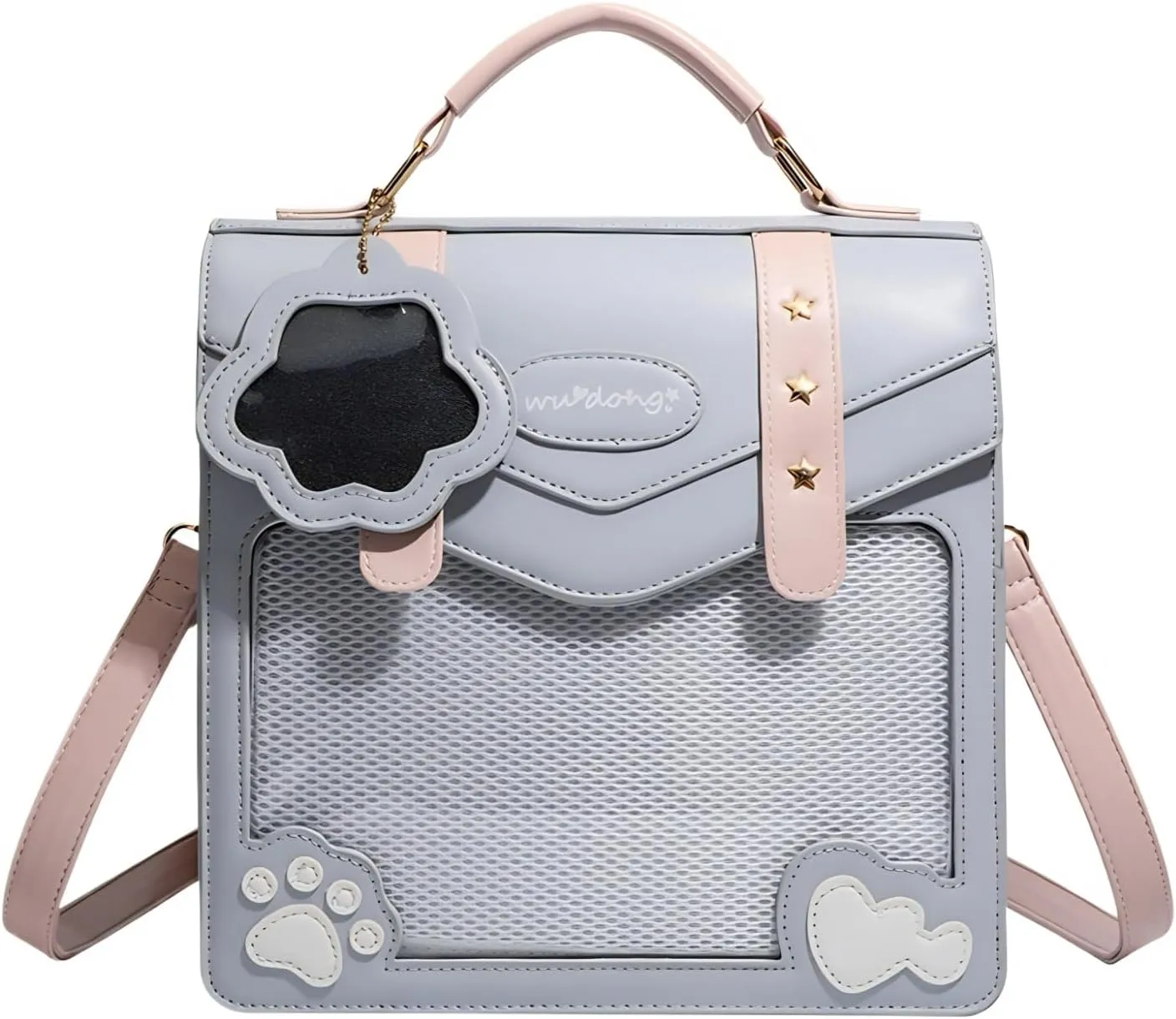 Ita Bag Backpack& Crossbody & Handbag | Cute Cat Paw Hearts Deco | Star Studs | Gift for Friends Her