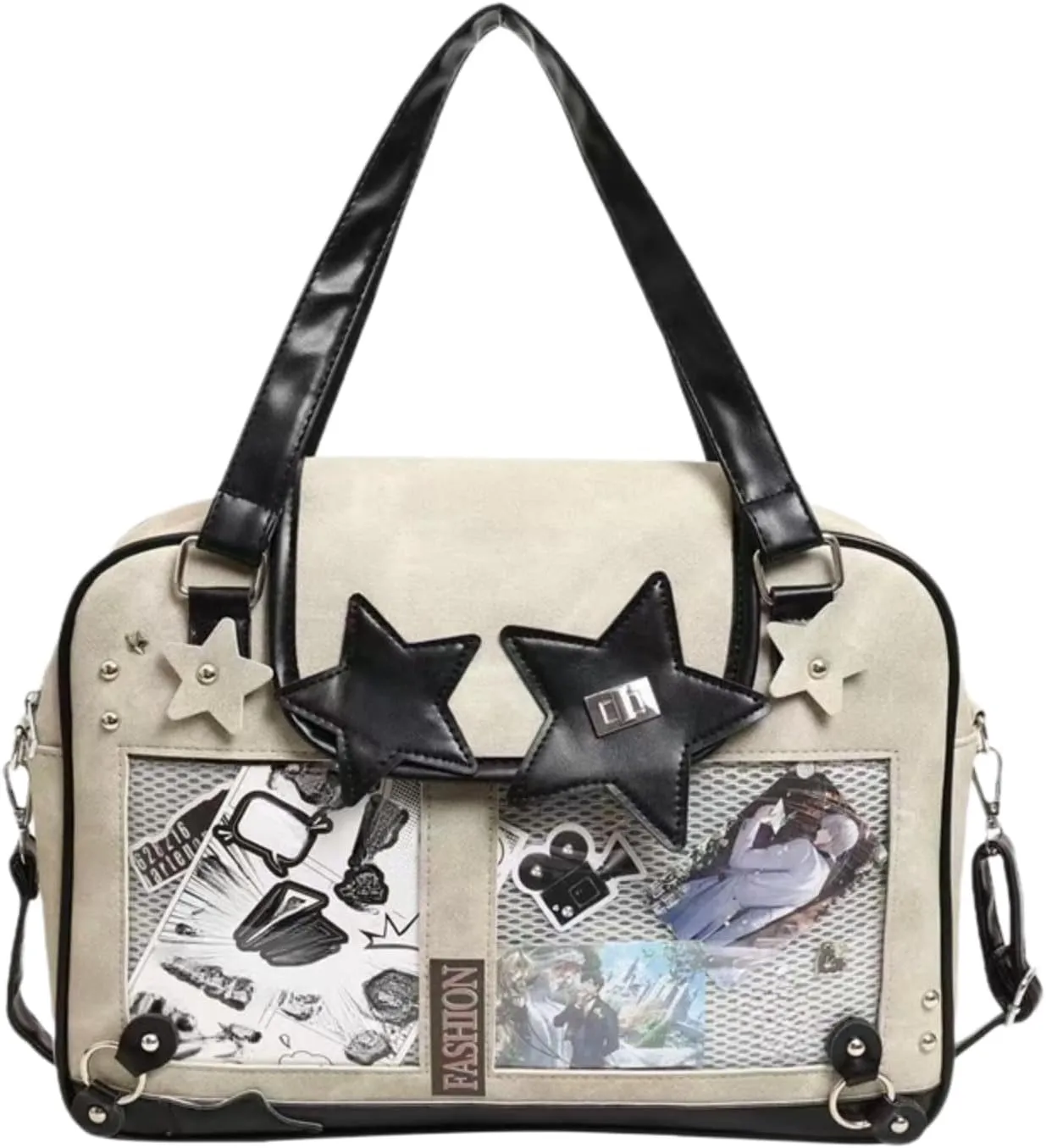 Ita Bag Star Patch Star Adornments Transparent Layers for Personalization Rivet Decor Large Capacity (beige)