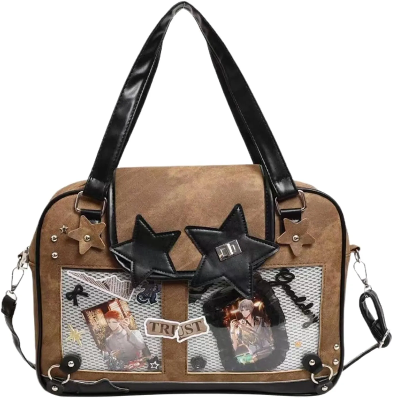Ita Bag Star Patch Star Adornments Transparent Layers for Personalization Rivet Decor Large Capacity (brown)