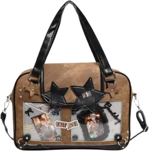 Ita Bag Star Patch Star Adornments Transparent Layers for Personalization Rivet Decor Large Capacity (brown)