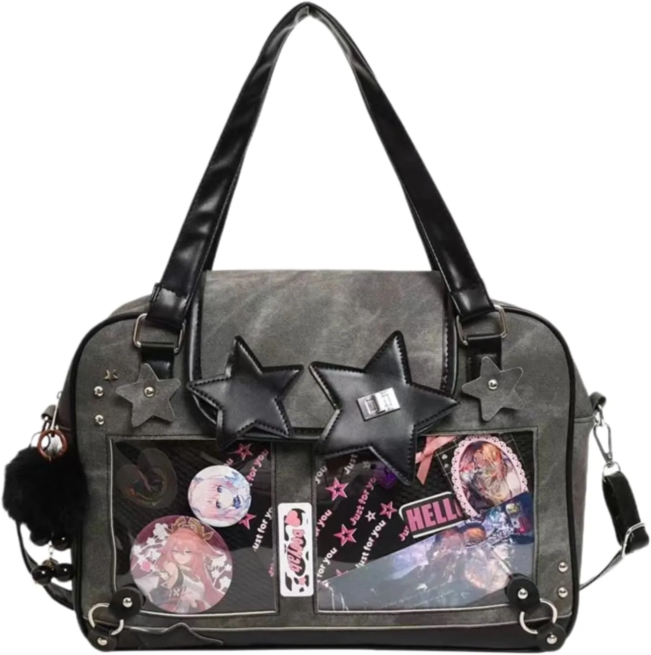 Ita Bag Star Patch Star Adornments Transparent Layers for Personalization Rivet Decor Large Capacity (grey)