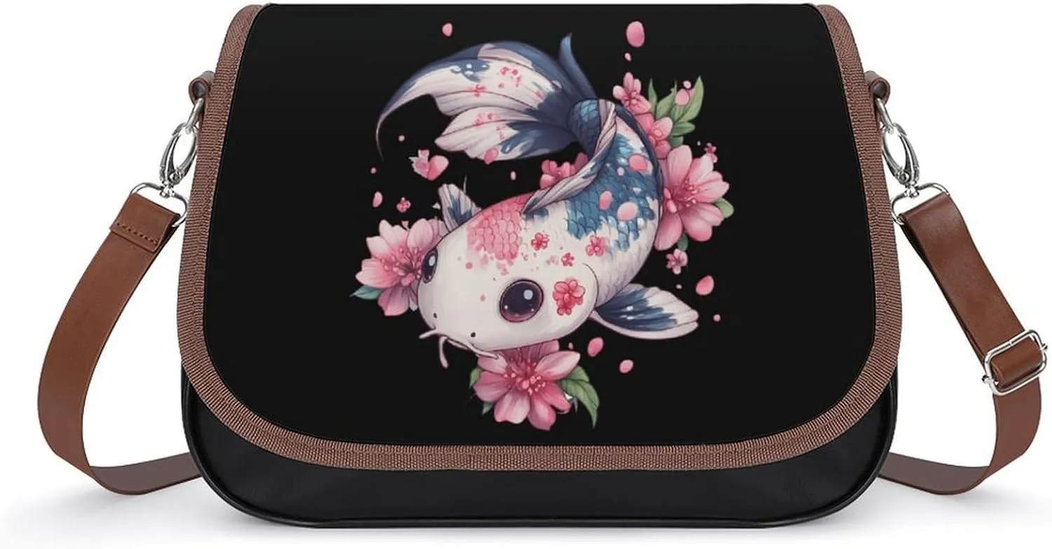 Japan Fish Crossbody Bags for Women Leather Tote Bag Handbag Purse for Work Travel
