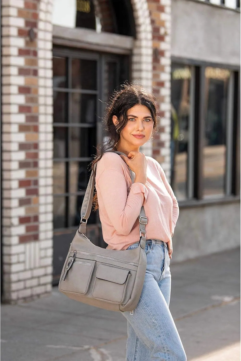 JESSIE & JAMES Large Concealed Carry Crossbody Bag For Women Gunbag Shoulder Purse With Detachable Holster