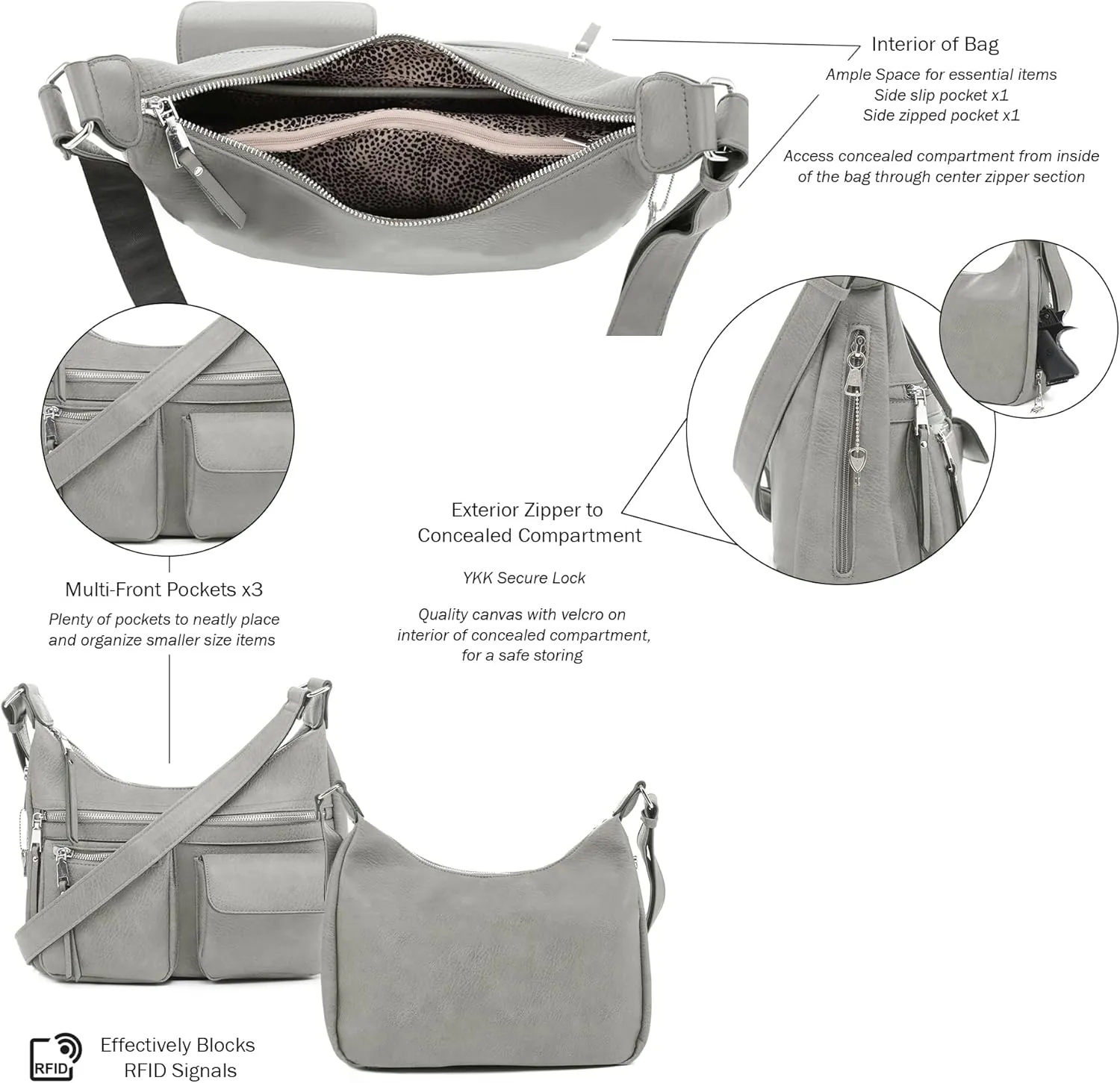 JESSIE & JAMES Large Concealed Carry Crossbody Bag For Women Gunbag Shoulder Purse With Detachable Holster