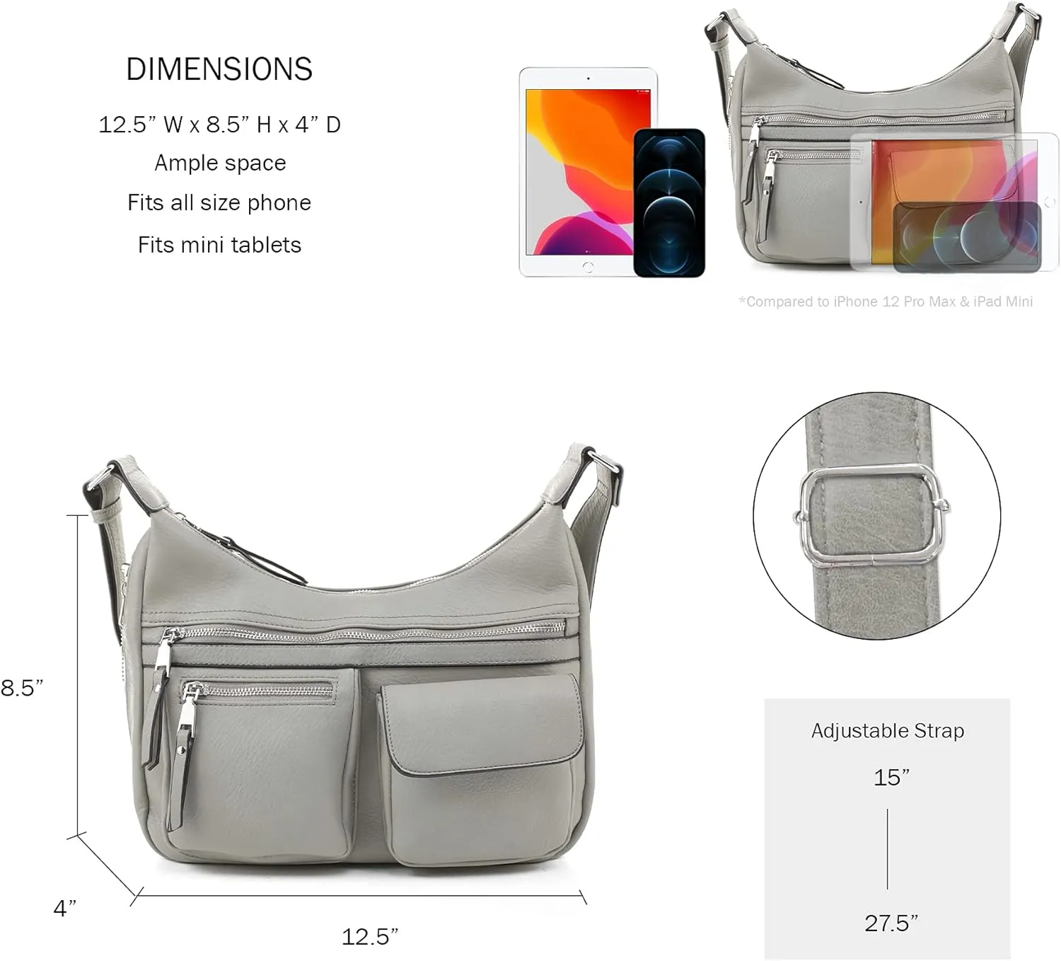 JESSIE & JAMES Large Concealed Carry Crossbody Bag For Women Gunbag Shoulder Purse With Detachable Holster
