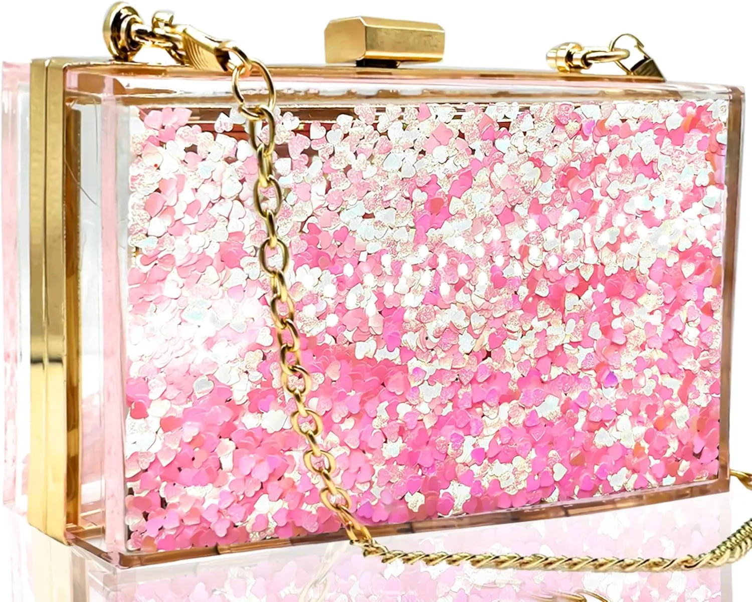 JeVenis Magical Transparent Sequins Clutch Purse Evening Handbag For Party Prom Bride