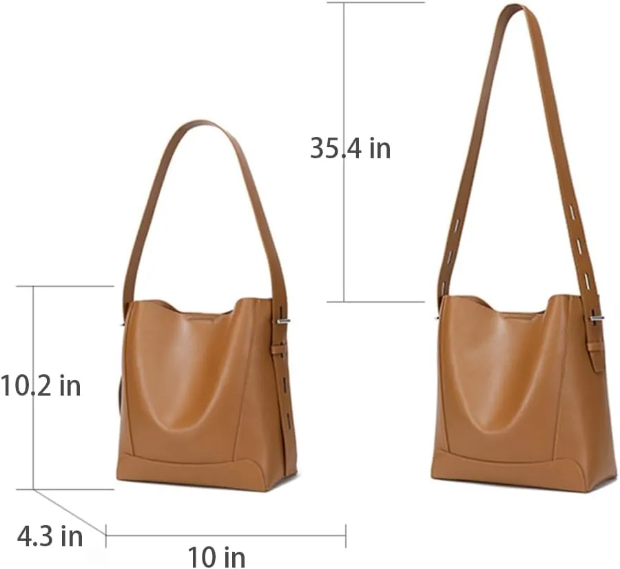 JIUFENG Leather Handbags for Women, Soft Shoulder Tote Crossbody Purses Bucket Bags with Adjustable Strap