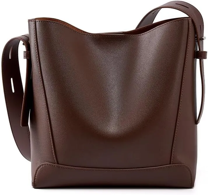 JIUFENG Leather Handbags for Women, Soft Shoulder Tote Crossbody Purses Bucket Bags with Adjustable Strap