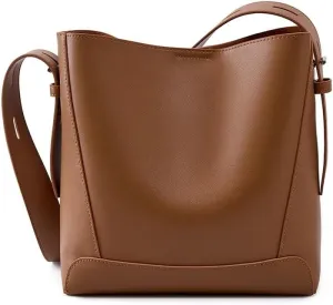 JIUFENG Leather Handbags for Women, Soft Shoulder Tote Crossbody Purses Bucket Bags with Adjustable Strap