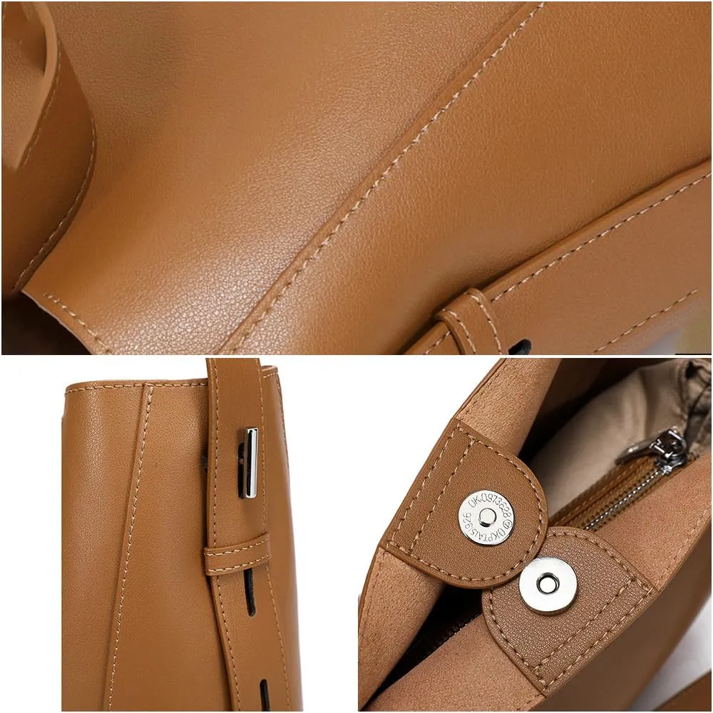 JIUFENG Leather Handbags for Women, Soft Shoulder Tote Crossbody Purses Bucket Bags with Adjustable Strap