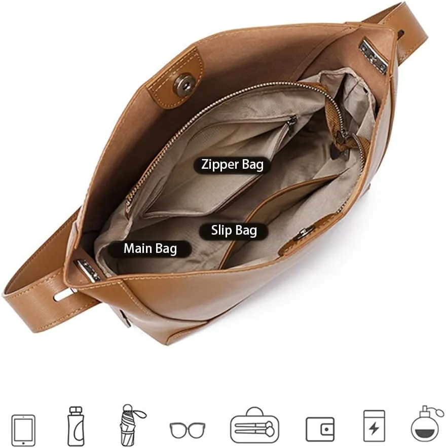 JIUFENG Leather Handbags for Women, Soft Shoulder Tote Crossbody Purses Bucket Bags with Adjustable Strap