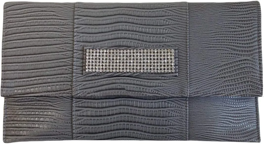 JNB Synthetic Lizard Rhinestone Accent Envelope Clutch