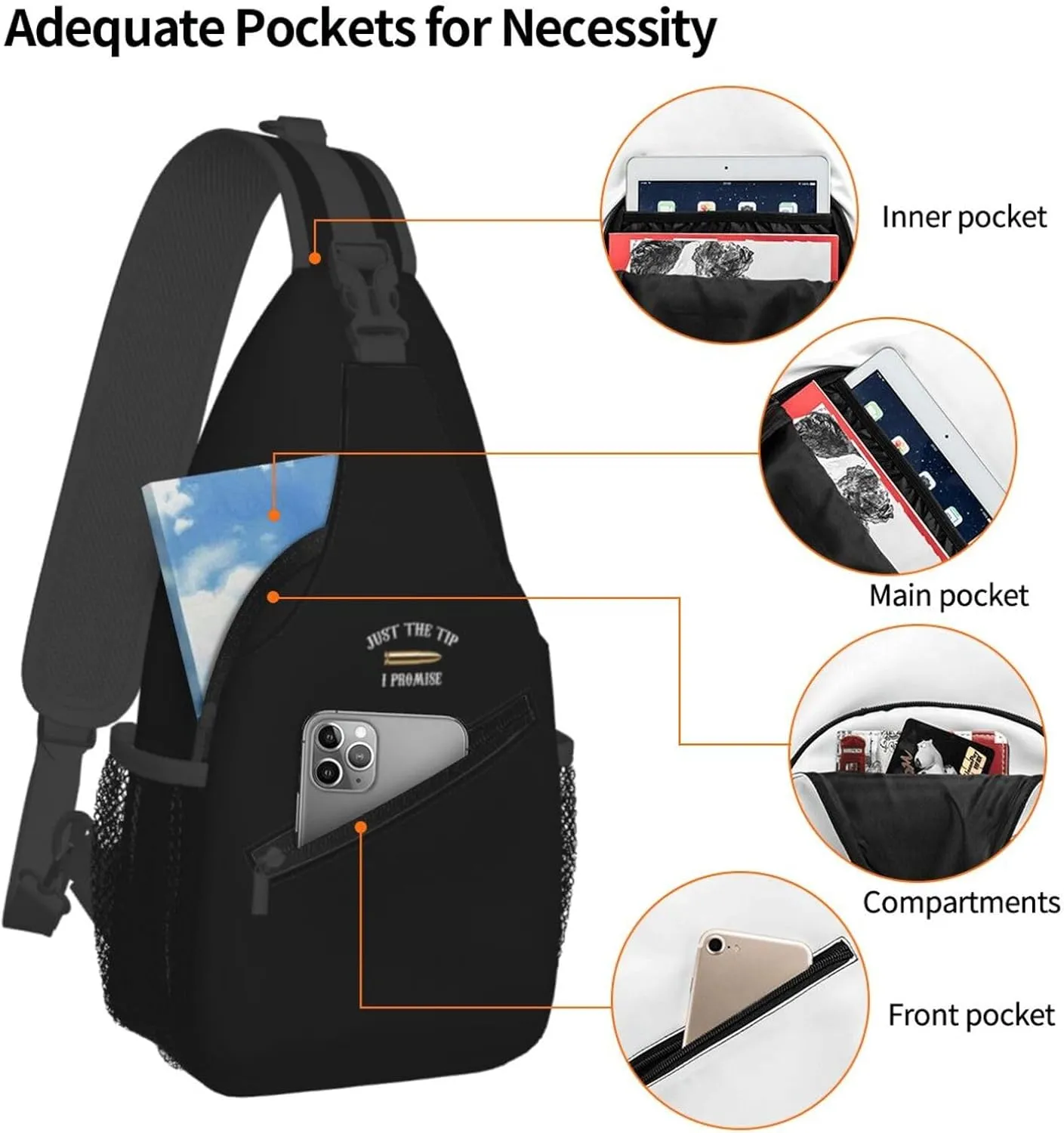 Just The Tip I Promise Sling Bag Crossbody Backpack Shoulder Casual Daypack Bag for Men Women