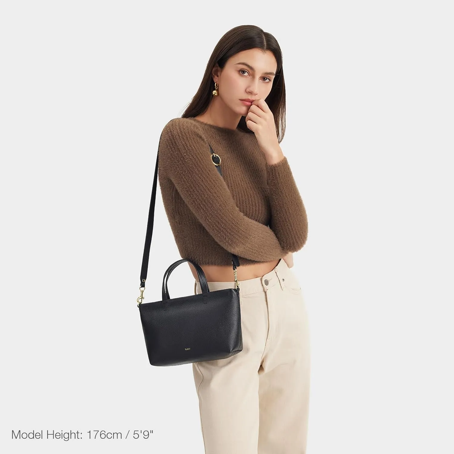 Kattee Leather Purses for Women, Small Crossbody Bags for Women, Top Handle Tote Handbags with Zipper Closure