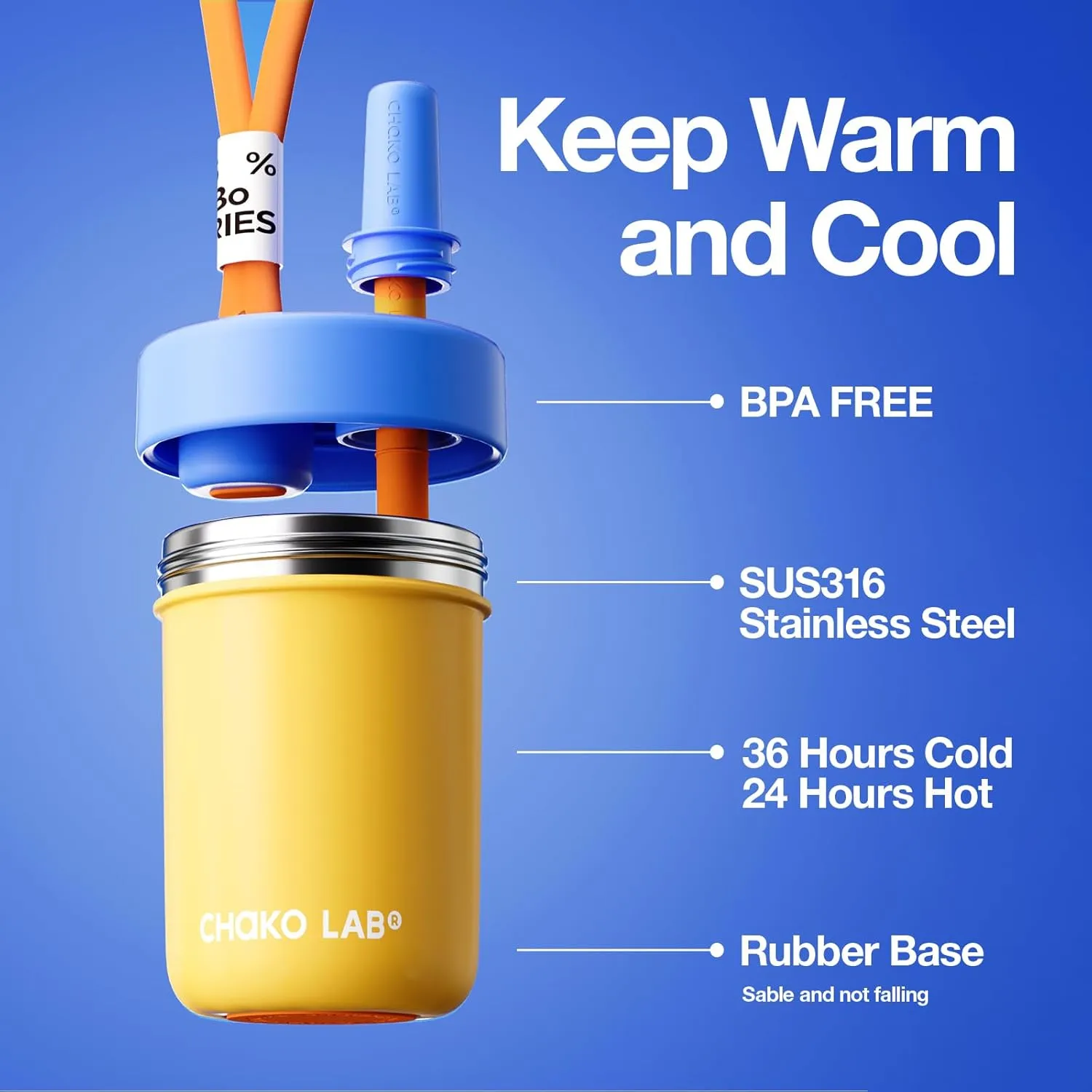 Kids Water Bottle with Carrying Rope and Straps | Vacuum Insulated Stainless Steel 16oz for School and Trvels | Two Travel Carrying Options | Duck egg yellow