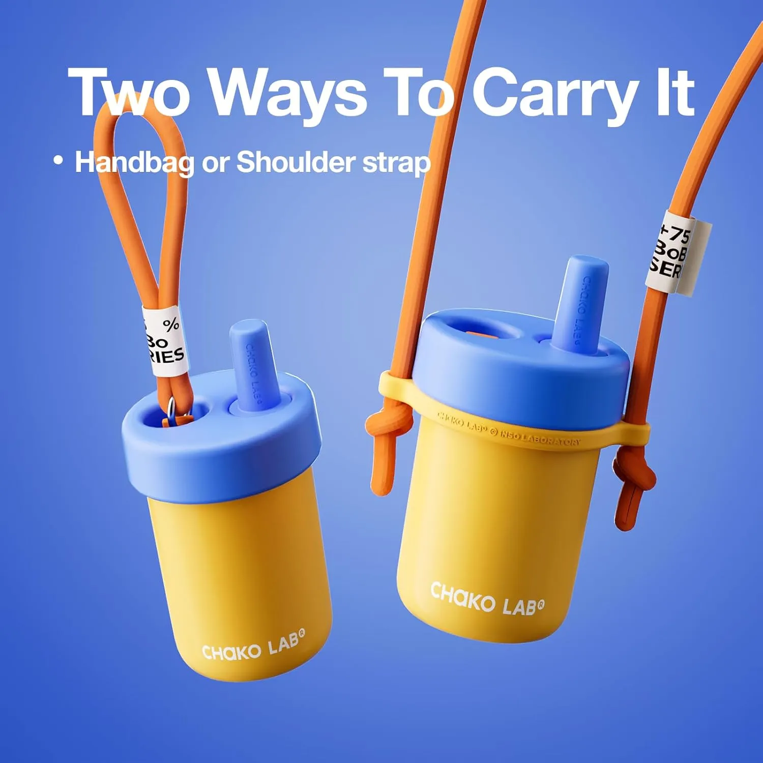 Kids Water Bottle with Carrying Rope and Straps | Vacuum Insulated Stainless Steel 16oz for School and Trvels | Two Travel Carrying Options | Duck egg yellow