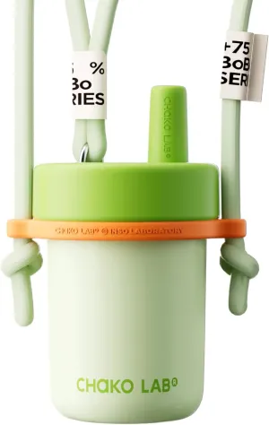 Kids Water Bottle with Carrying Rope and Straps | Vacuum Insulated Stainless Steel 16oz for School and Trvels | Two Travel Carrying Options | Matcha Green