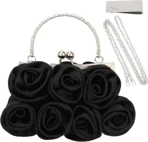 kilofly Missy K 7 Roses Clutch Purse, Satin, with Detachable Strap Money Clip