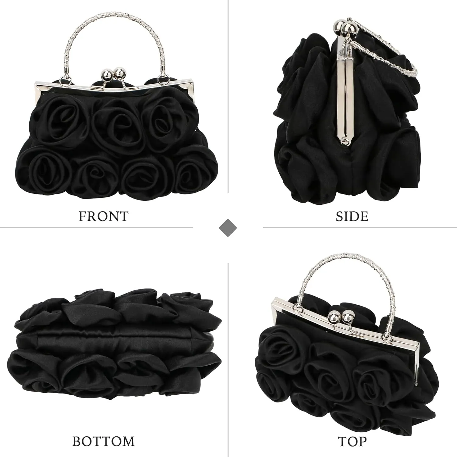kilofly Missy K 7 Roses Clutch Purse, Satin, with Detachable Strap Money Clip
