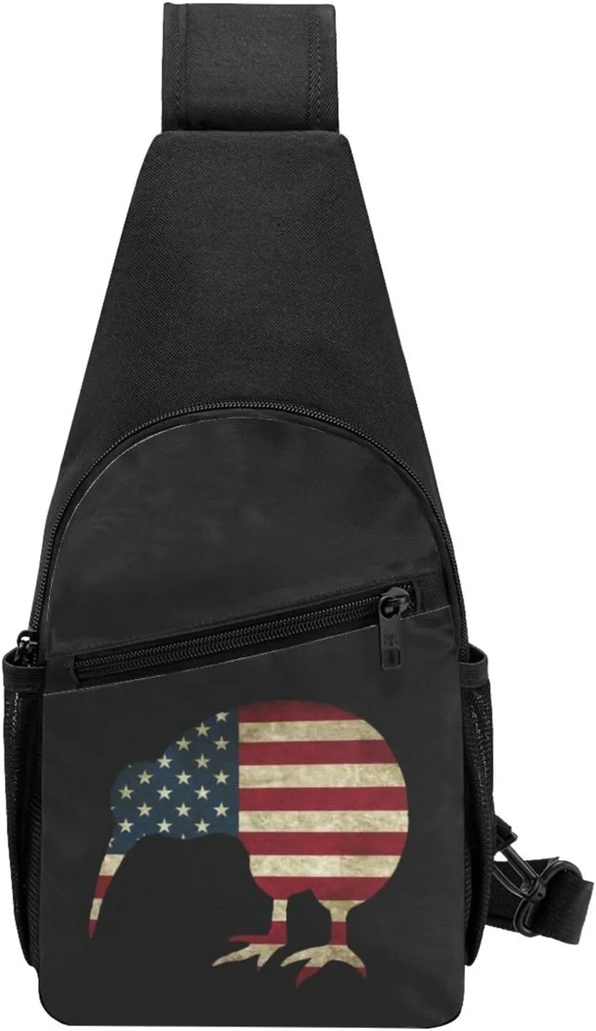 Kiwi Bird New Zealand USA Flag Sling Bag Crossbody Backpack Shoulder Casual Daypack Bags for Men Women