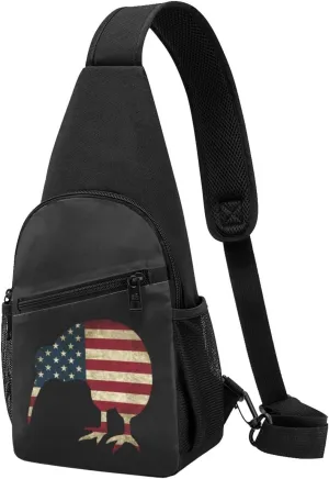 Kiwi Bird New Zealand USA Flag Sling Bag Crossbody Backpack Shoulder Casual Daypack Bags for Men Women