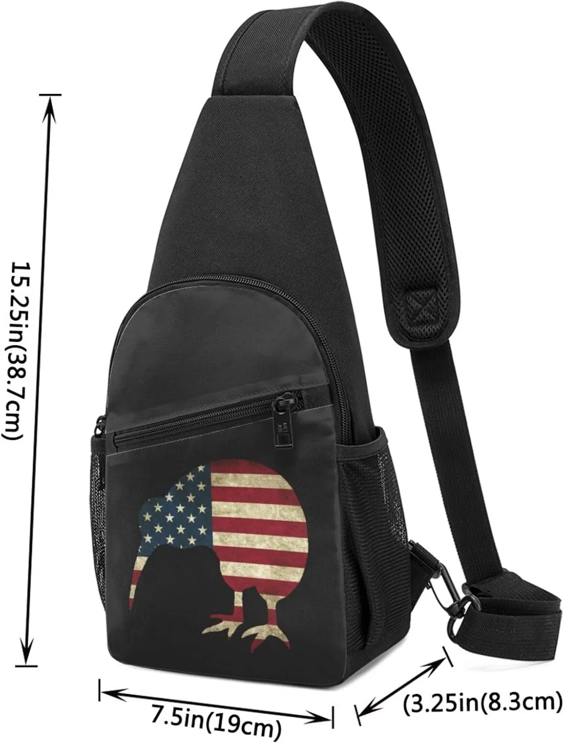 Kiwi Bird New Zealand USA Flag Sling Bag Crossbody Backpack Shoulder Casual Daypack Bags for Men Women
