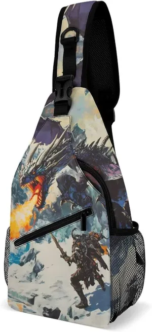 Knight Battle Flame Evil Dragon Fashion Sling Bag Shoulder Chest Crossbody Bags Backpack Travel Hiking