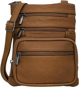 Krediz Leather Crossbody purses for Women - travel bag with 4 Zippers, Soft & Durable Purses for Women Trendy