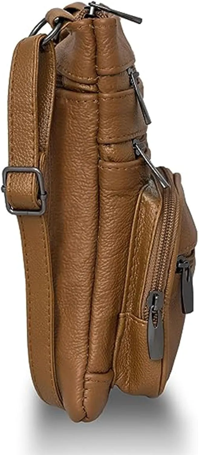 Krediz Leather Crossbody purses for Women - travel bag with 4 Zippers, Soft & Durable Purses for Women Trendy