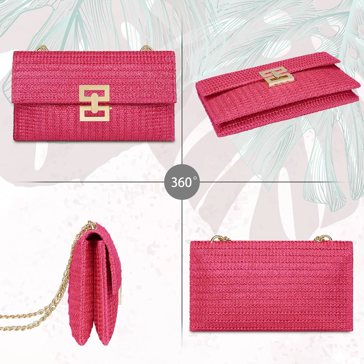 Kseymeir Straws Clutch Purses Raffia Beach Bag Woven Summer Purses Straw Crossbody Bag