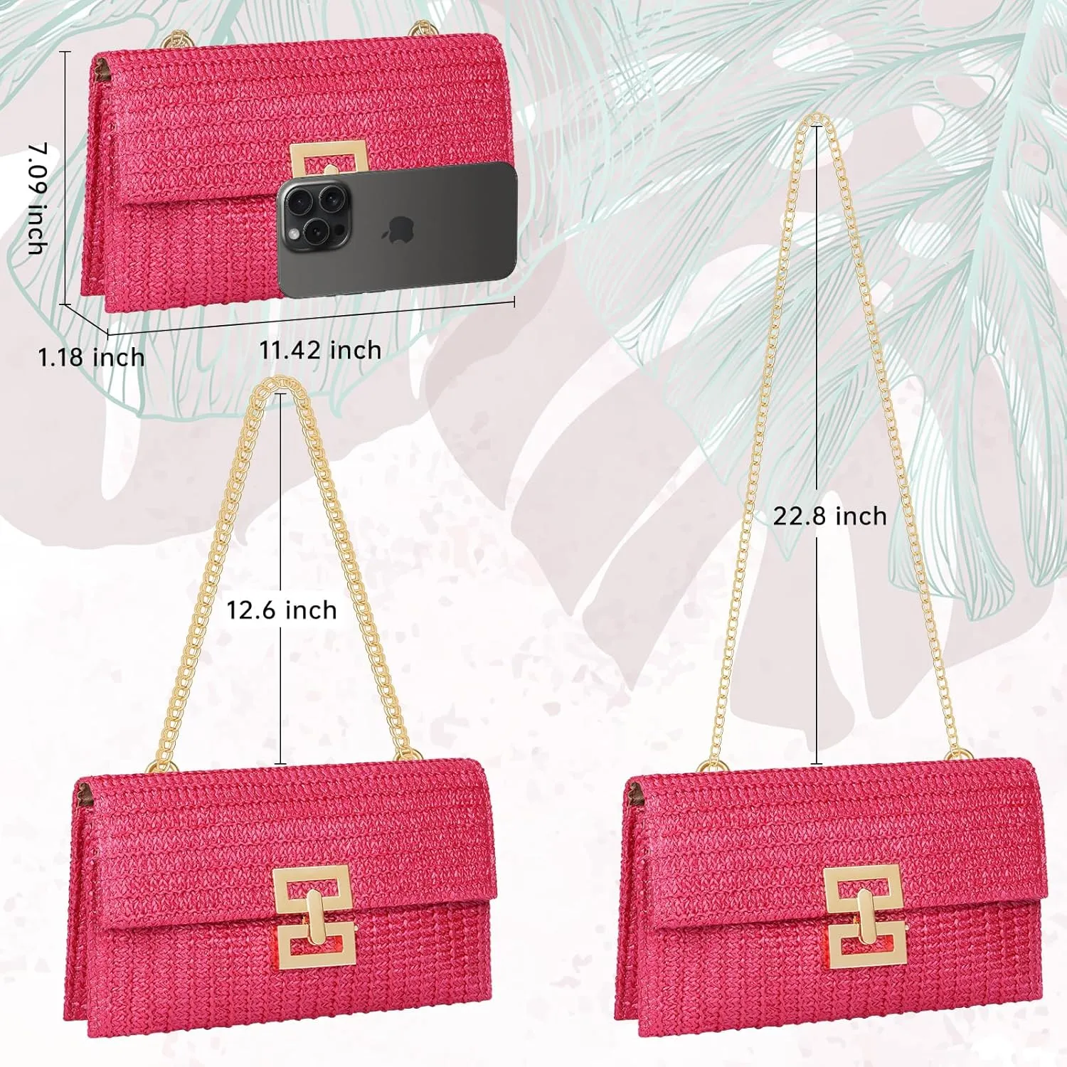 Kseymeir Straws Clutch Purses Raffia Beach Bag Woven Summer Purses Straw Crossbody Bag