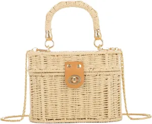 KUANG! Handwoven Basket Straw Purse for Women Woven Straw Rattan Shoulder Bag Vintage Beach Tote Bag