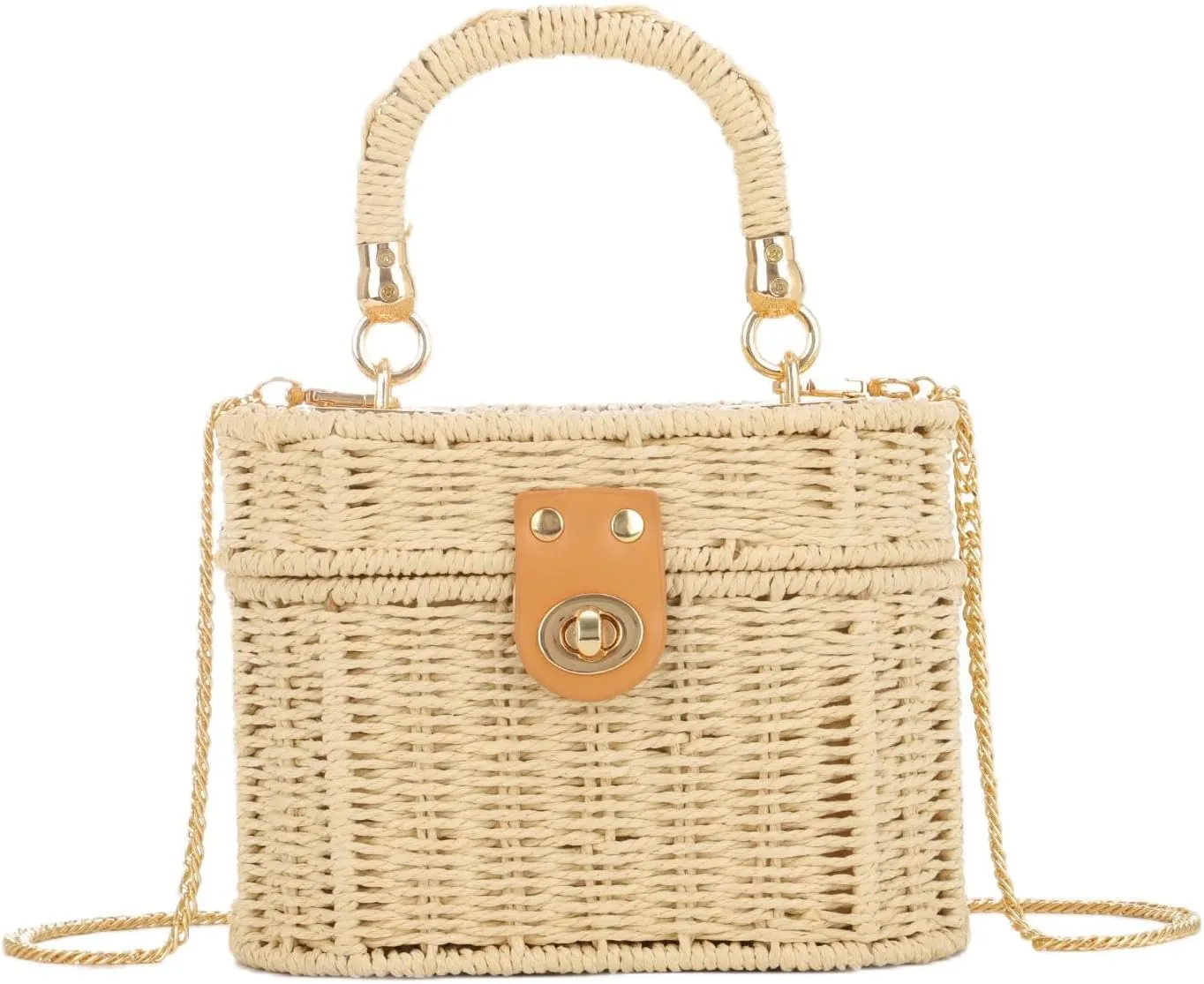KUANG! Handwoven Basket Straw Purse for Women Woven Straw Rattan Shoulder Bag Vintage Beach Tote Bag