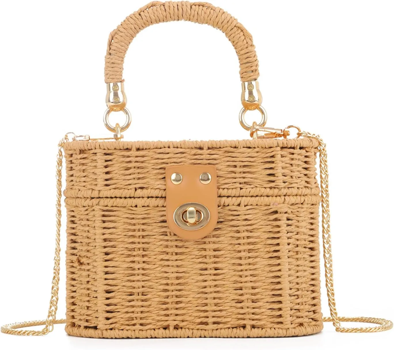 KUANG! Handwoven Basket Straw Purse for Women Woven Straw Rattan Shoulder Bag Vintage Beach Tote Bag
