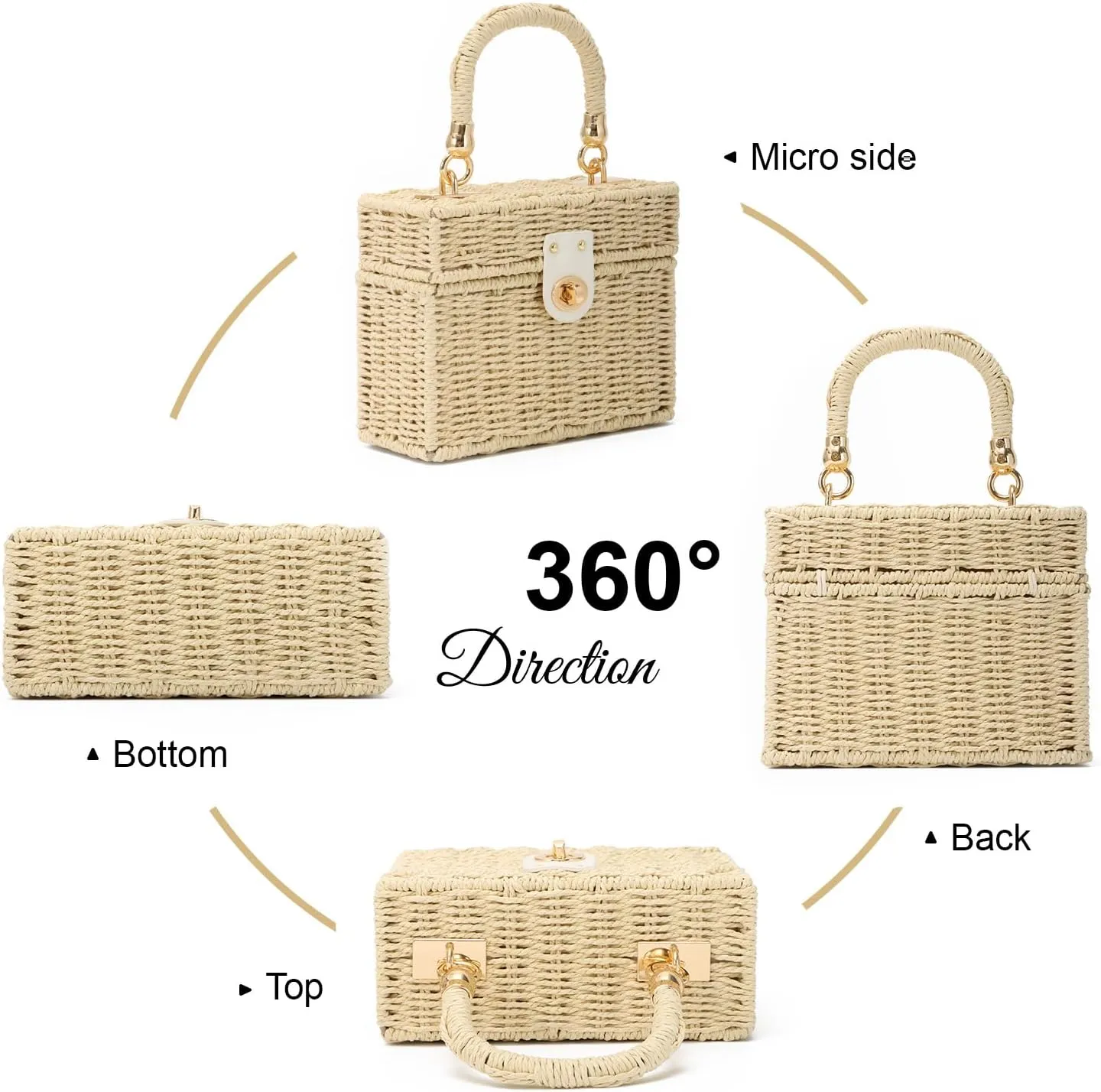 KUANG! Handwoven Rattan Bag for Women Woven Straw Square Crossbody Bag Vintage Basket Purse Beach Tote Bag